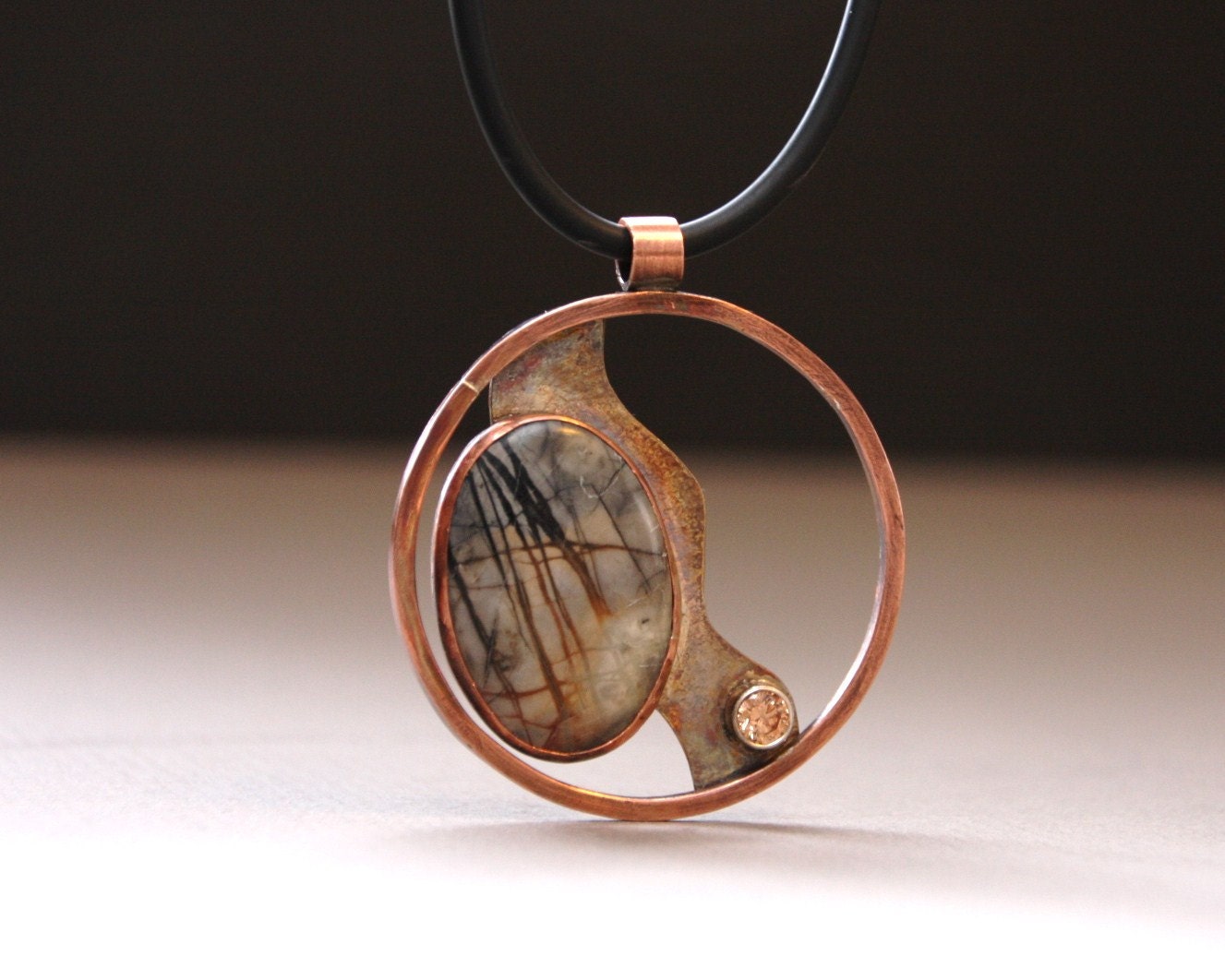 Winter Woods Picture Marble and Copper Necklace