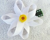 Sculpted White Daisy Ribbon Flower Clip with Yellow Polka Dot Center - M2M Gymboree Daffodil Garden