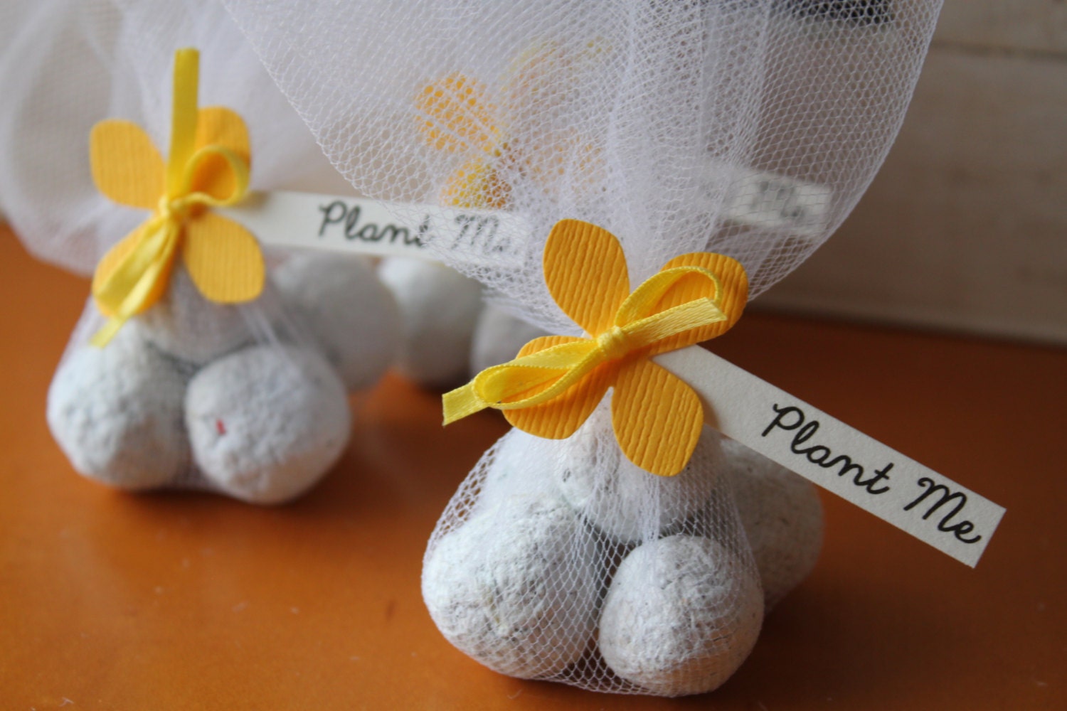Eco Friendly Plantable seed Bomb Wedding Favor - Yellow Hydrangea Paper Flower - Great Alternative to Candy Favors