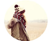 Chunky Circle Scarf - Dark Grey and Red Nordic Deer Sweater Knit.  Eternity Scarf, Infinity Scarf, Loop Scarf, Winter Scarf, Tube Scarf