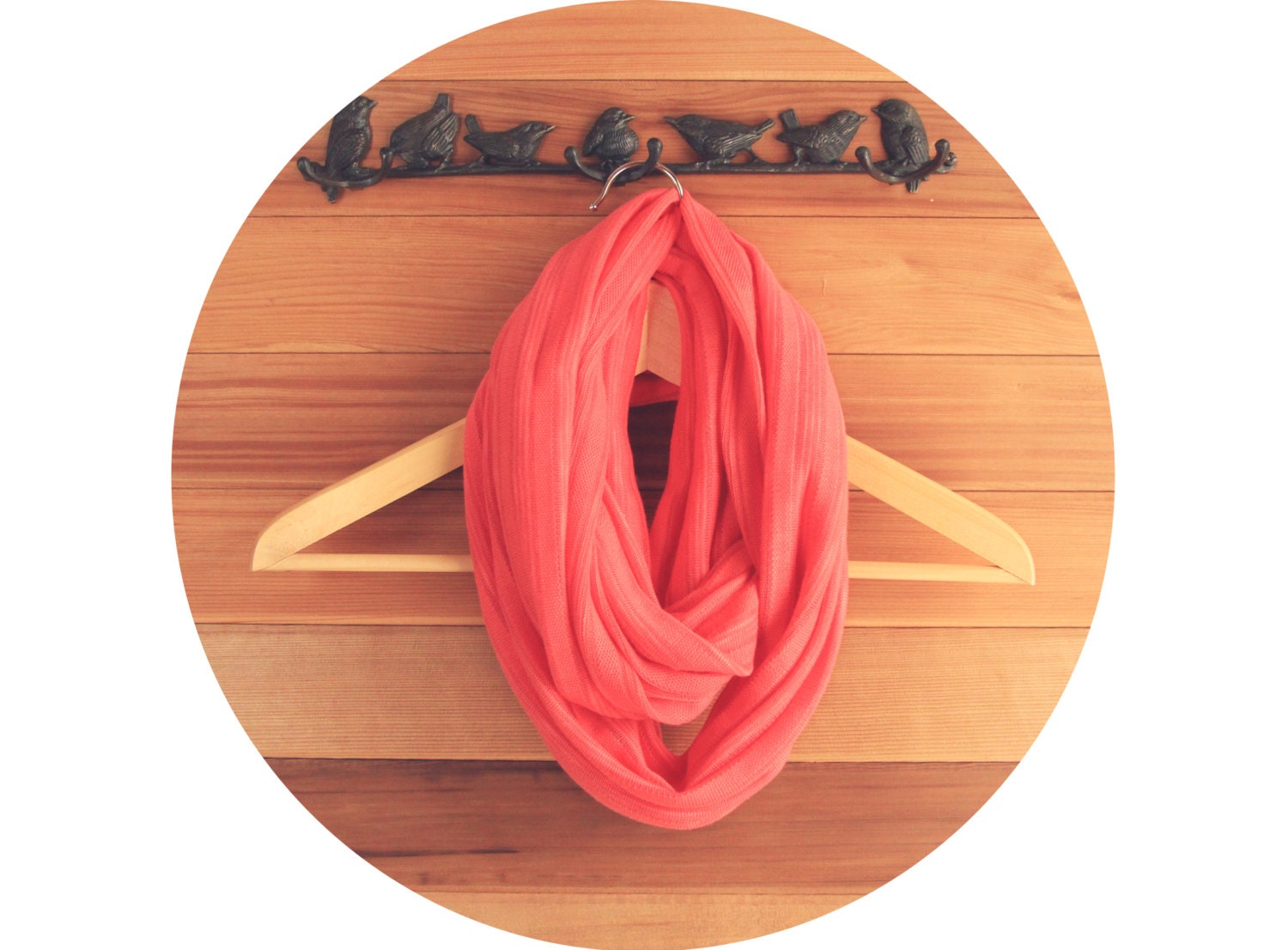 circle infinity scarf - bright coral knit.  Eternity scarf, loop scarf, tube scarf, summer scarf, spring scarf