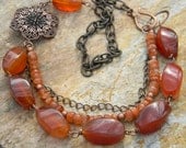 Beaded necklace handmade beaded jewelry orange copper flower statement necklace unique gemstone necklace inspired