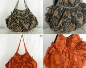 Hippie Hobo Floral Butterfly Printed Shoulder Bag Purse Thai Cotton Handbags in Clay or Gray CB