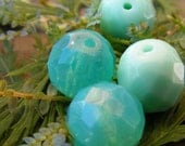 CAROLINA SKYS Czech Glass Faceted Bead, 12mm, Green Turquoise, 4 each