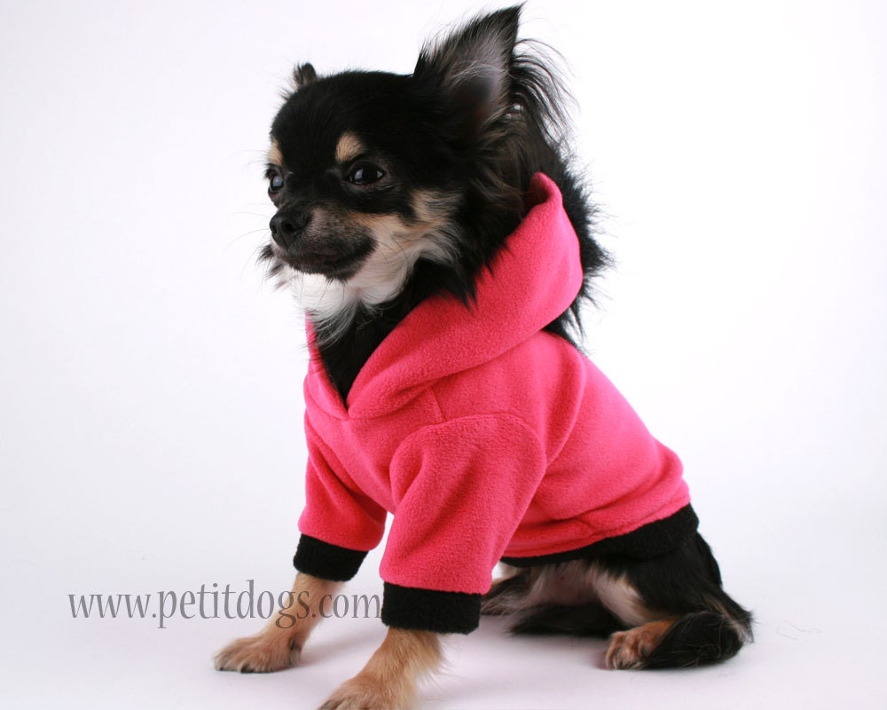 Dog Clothes Hot Pink and black fleece Mohawk Hoodie Teacup XXS