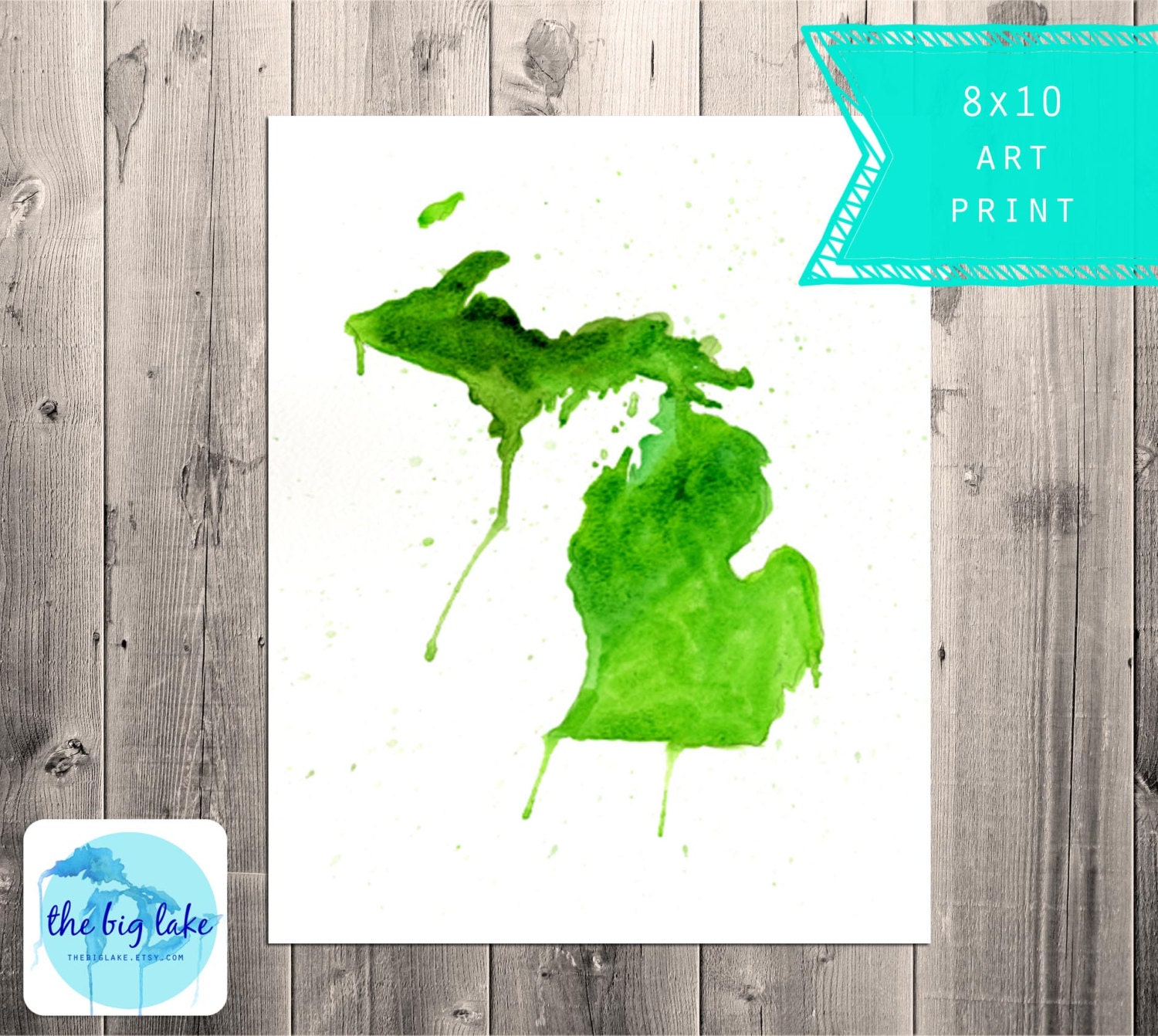 Great Lakes State Original Watercolor - Michigan Painting - Green Mitten - Art - State Map - Midwest