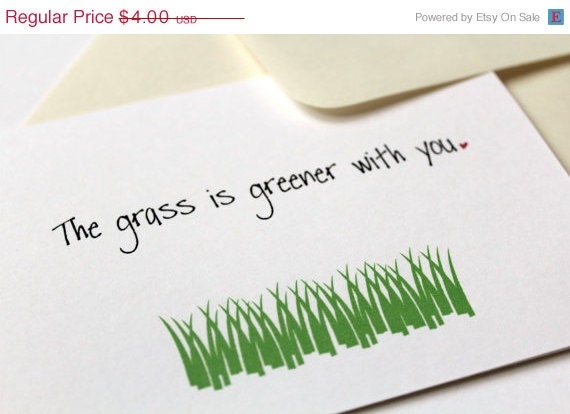SALE I Love You Card. Anniversary Card. Wedding Card- The Grass is Greener With You