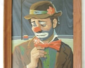 Vintage Sad Clown Paint By Number Painting and Frame