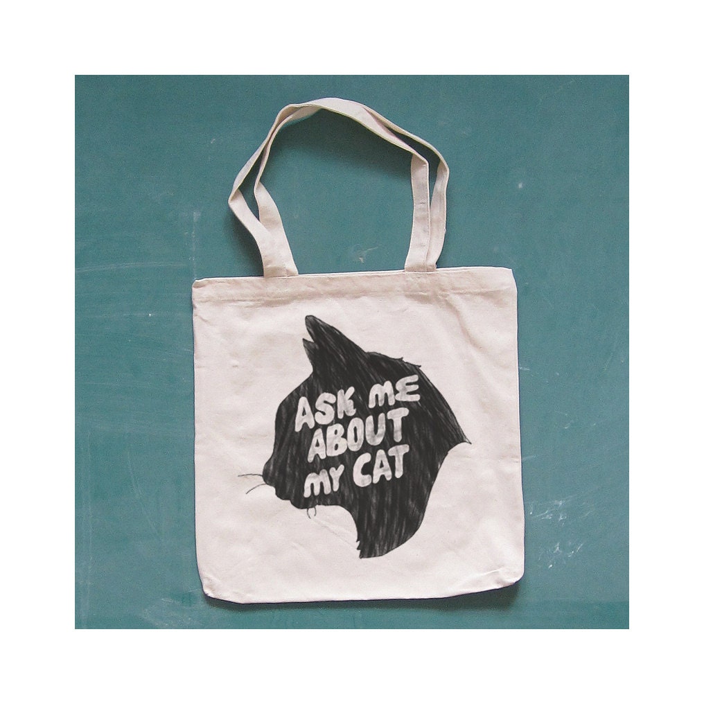 ASK ME ABOUT My Cat canvas tote. kitty. natural.