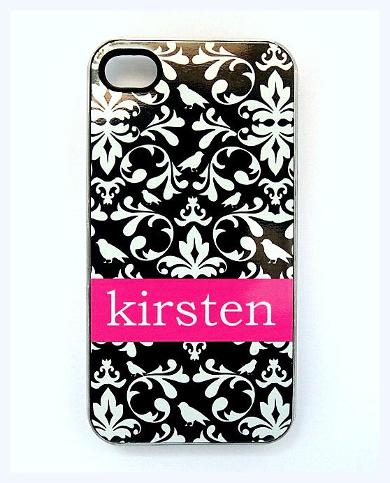 iPhone 4 4s Personalized Custom Plastic Hard Case black damask