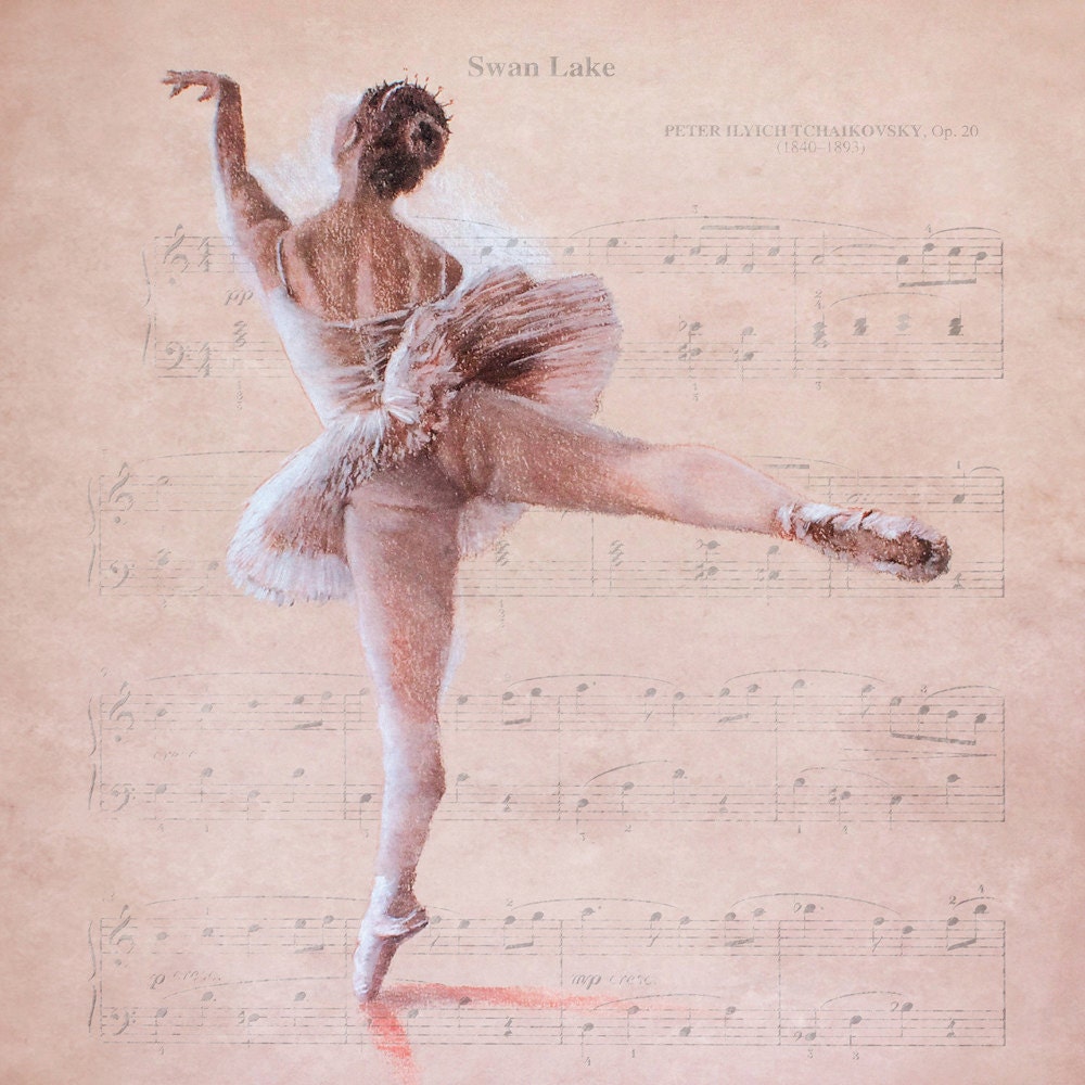 Luxurious quality ballet Swan Lake music card BALLERINA by Pastel Artist, Robert Antell