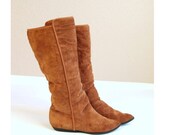 SALE vtg 80s RUST brown suede TALL Boots flat pirate 6.5 riding boho leather shoes