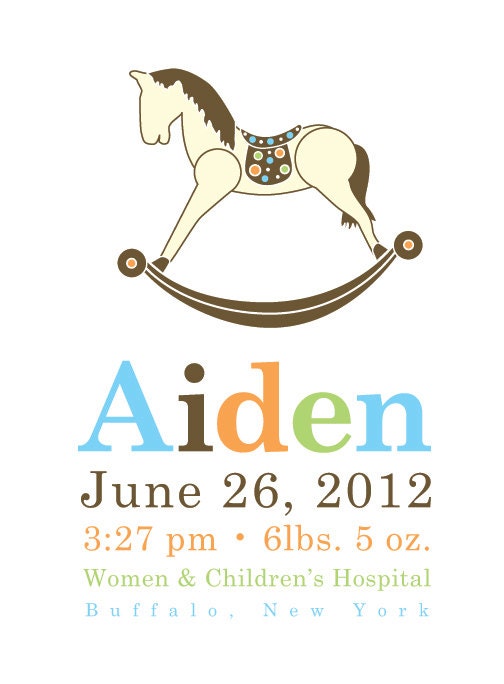 Personalized Rocking Horse Baby Boy Art Nursery Art Sweet Custom 8x10