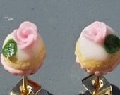 pink rose  cupcake earrings
