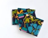 Marimekko Coasters Ceramic Tile Drink Coasters Botanical Teal Green, set of 4