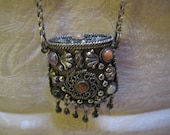 Vintage Purse Necklace Antique Silver and Cabochons