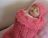 Crochet Baby Cocoon Bubble Gum Pink Swaddle Sack Cuddle Sack Baby Blanket and Hat Newborn Clothing Baby Accessoires