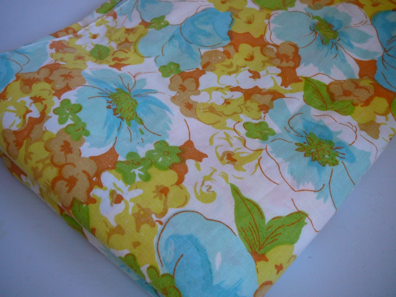 Vintage Sheet Fabric HALF YARD- orange and yellow beach