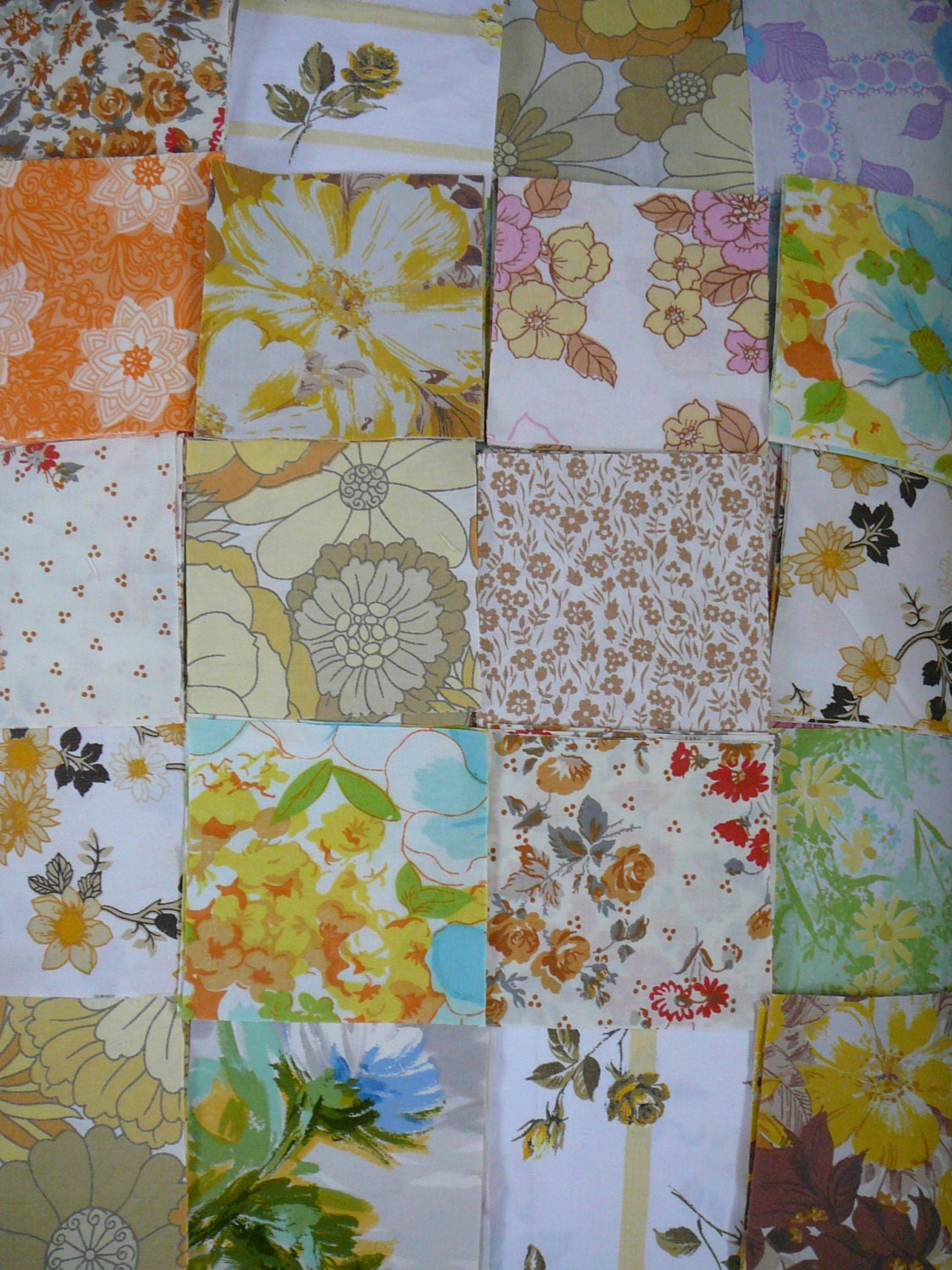 YELLOW -  42 x Vintage sheet squares patchwork quilt pack