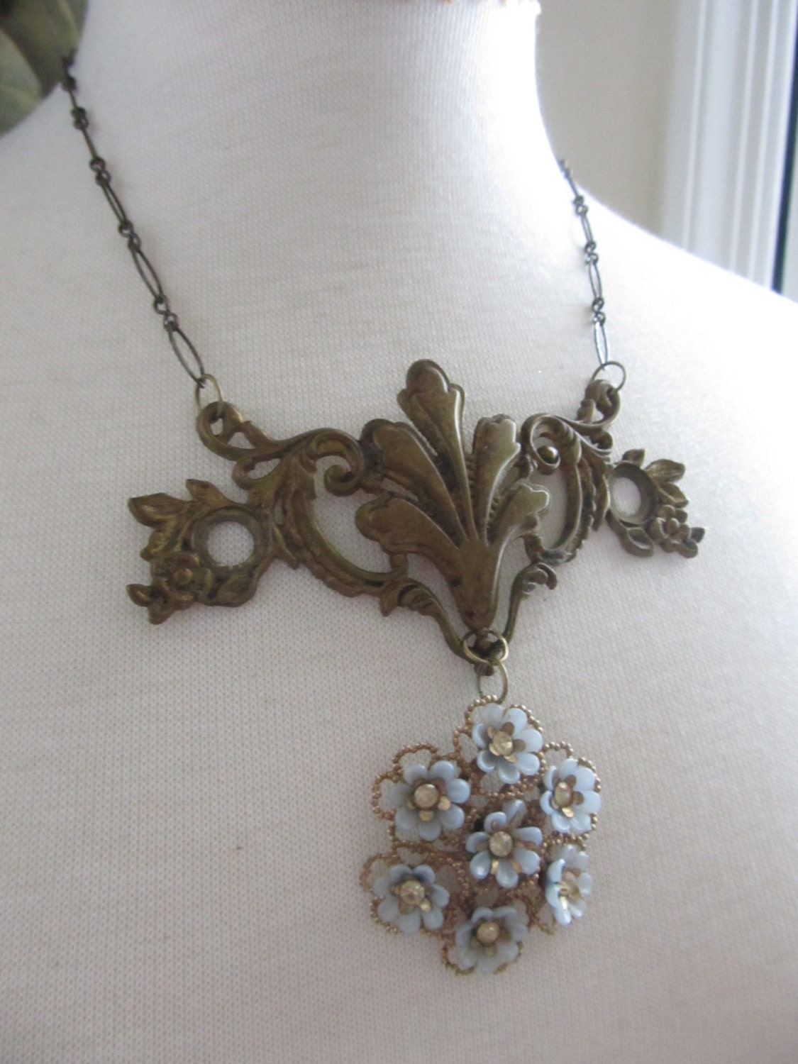 Necklace--Flourish Hardware with Flower Pendant. Handcrafted Jewelry by ConfettiStyleDesigns as featured in Country Living Magazine.