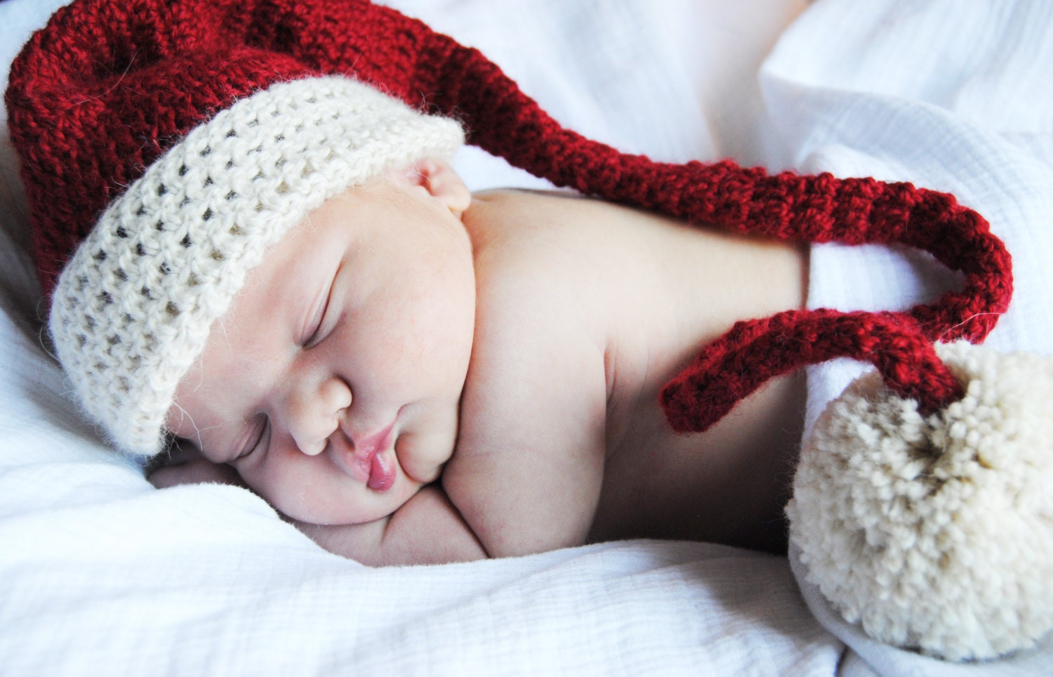 Christmas Red Alpaca Santa Elf Newborn Photo Prop Hat and Diaper Cover Set