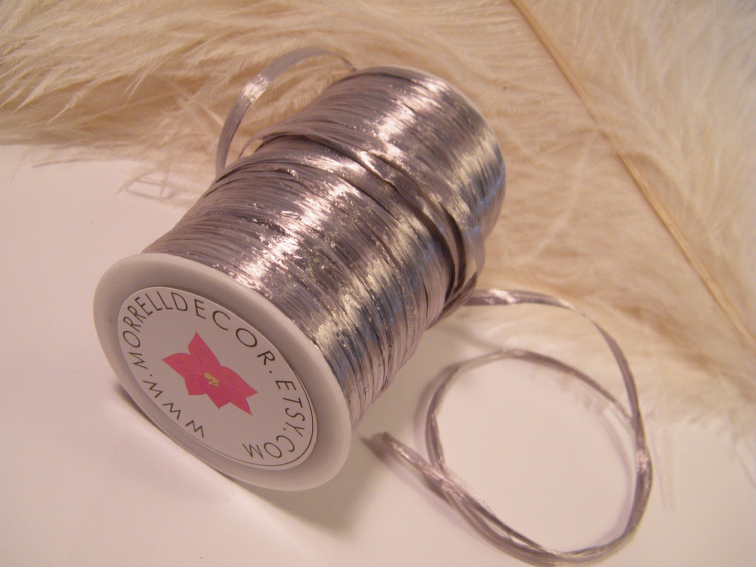 Raffia Ribbon - Silver Grey Pearlized-  Unique Gift Wrap Idea - Wedding Decor Ribbon - Favor Box Ribbon - 1/4" - 100 yard spool