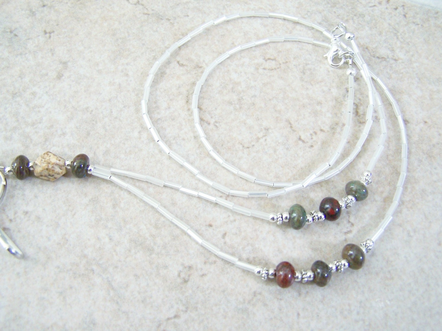 Lanyard ID Badge Holder, Jasper Beads by Eyewearglamour on Etsy