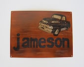 Vintage Truck Sign Orange-Personalized -Handpainted-Vintage Style-Custom Made to Order
