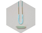 HALF OFF Dream of Shores Necklace- Peruvian Opal and Matte Emerald Czech Glass with Raw Brass