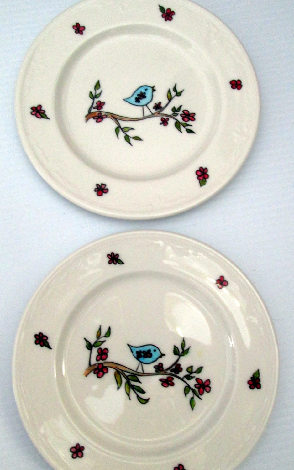 Hand Painted Porcelain Tapas Plates Appetizer Dishes Birds Flowers Mother's Day