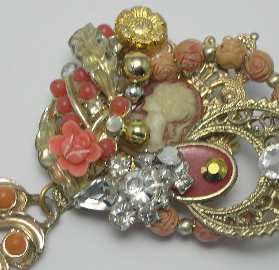 Cluster Cameo Brooch, cameo pin, recycled, upcycled cameo, made with vintage jewelry, cameo jewellery, one of a kind, ooak