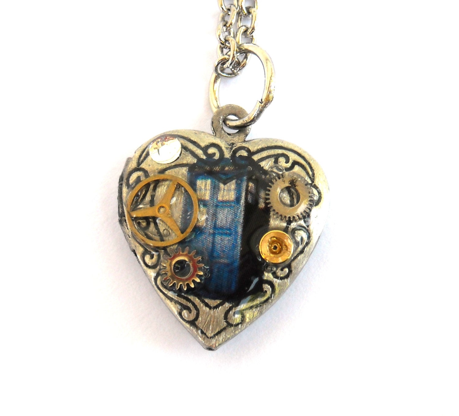 Doctor Who Necklace Silver Heart of the Tardis Locket
