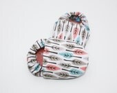 Organic Cotton Crib Shoes Baby Girl in Coral and Sky Leaves print with Coral Speckled Liners 0 3 6 12 18 months Booties- Baby Clothes