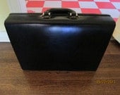 Vintage Black Leather Briefcase / Gorgeous Thick Leather Hard Case / Suede Interior