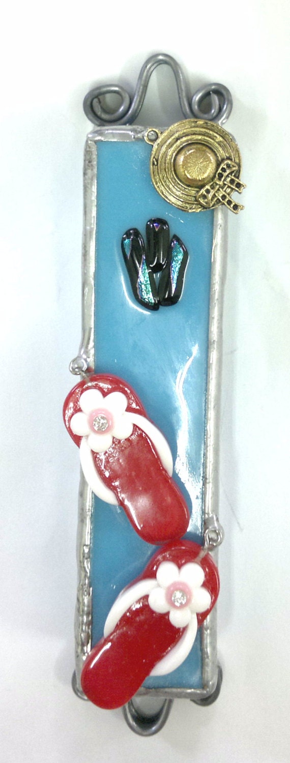 Beach Mezuzah fused&stained glass handmade by dalit glass