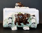 Brown Bear Napkin Holder hand made in USA from a lump of clay totally unique I can bear it