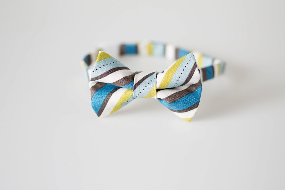 Little Boy Bowtie - Blue and Green Stripes - Baby Boy Tie