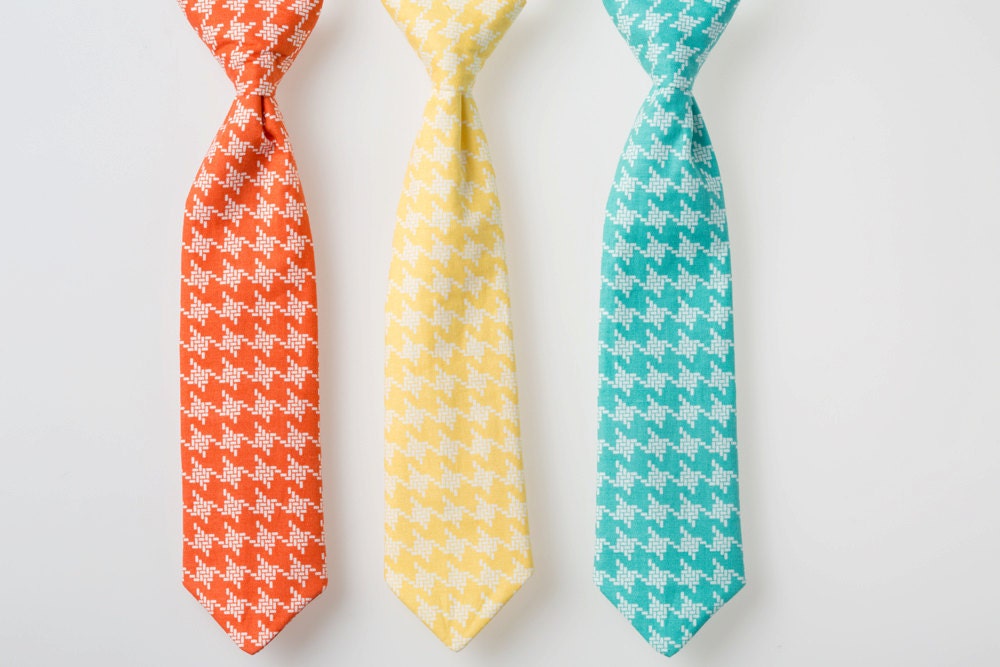 Little Boy Tie - Coral, Yellow, or Teal Houndstooth - Baby Boy Necktie