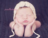 Crochet Diamond Lace Newborn Bonnet Photo Prop
