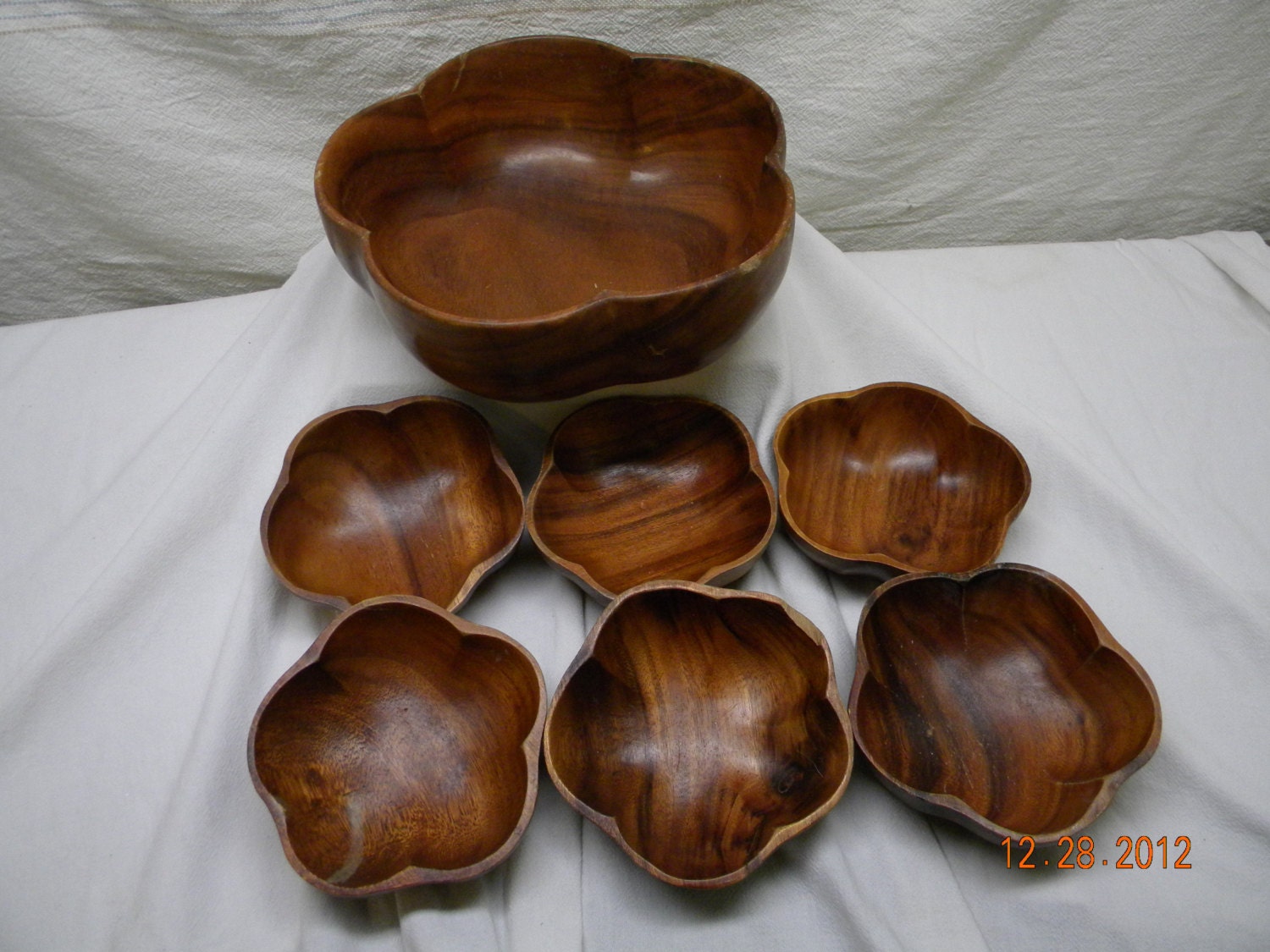 Vintage Wooden Salad Bowl set 7 pieces