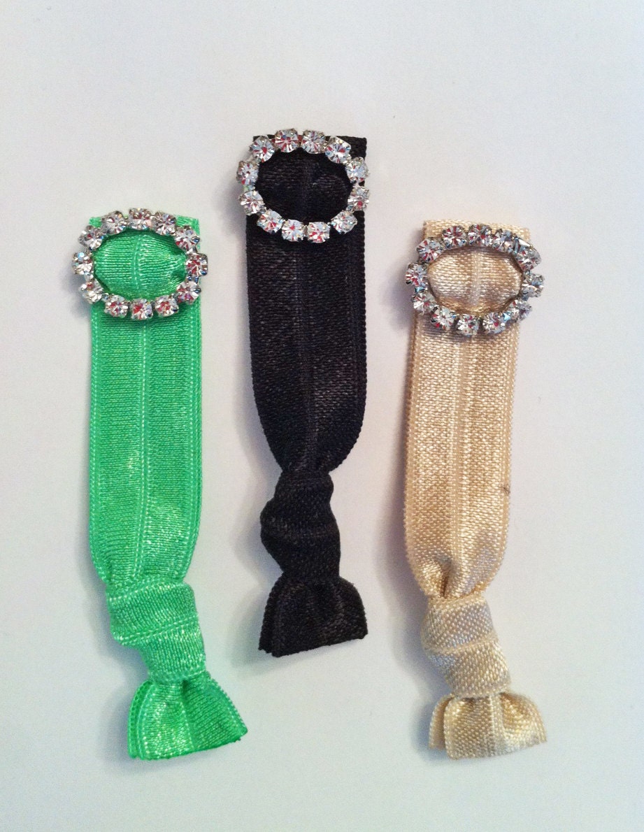 1 Elastic Hair Tie / Chic Bohemian Bracelet w OVAL Rhinestone - You choose color  Emi Jay & Anthropologie Like Yoga Hair Ties