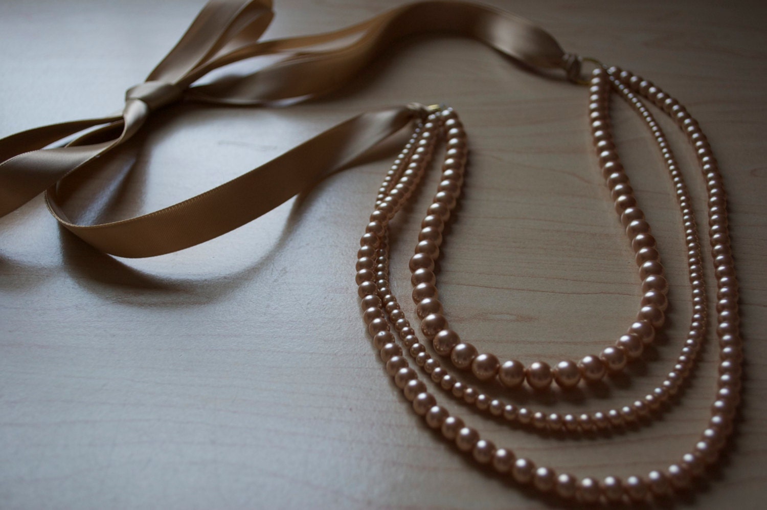 Gold Pearl and Ribbon Necklace