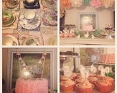 12 Tissue Poms- Vintage Tea Party