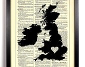 Map Of The British Isles With Heart Repurposed Dictionary Vintage Book Print Recycled Vintage Dictionary Page  Buy 2 Get 1 FREE
