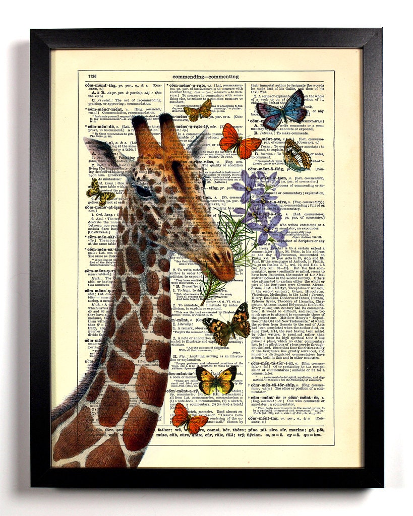 The Giraffe and His Friends Repurposed Book Upcycled Dictionary Art Vintage Book Print Recycled Vintage Dictionary Page Buy 2 Get 1 FREE