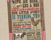 Old MacDonald on the Farm Vintage Petting Zoo Printable Birthday Party Invitation