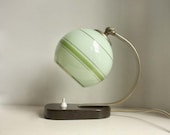 Vintage Art Deco / Bauhaus Style Lamp. Mint Green Glass Globe Shade with Green stripes. Marble Base