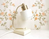 Vintage Midcentury Table Light. White Metal Shade, Golden Detail.