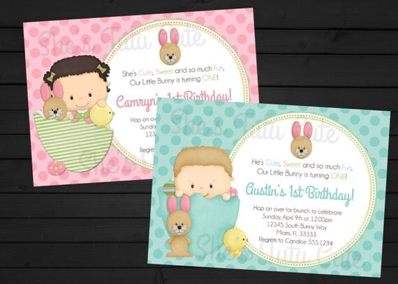 Little Bunny Easter/Spring Birthday Invitation Digital File YOU-PRINT Il_570xn