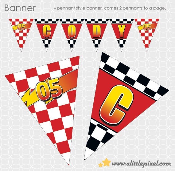 Lightening McQueen-ish Party Theme Banner - Personalized Printable with BONUS Il_570xn